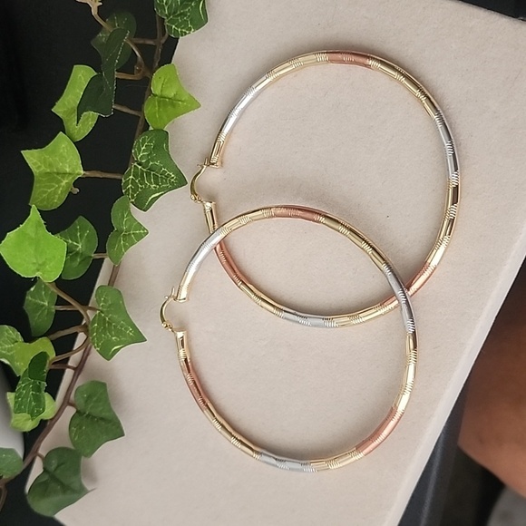 Tricolor Gold Filled Hoop Earrings - Picture 1 of 6